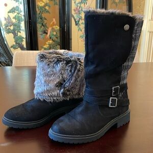 JustFab size 8 black with gray plaid boots